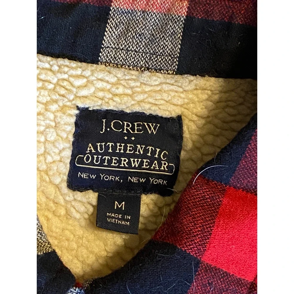 J.Crew Mens Buffalo Plaid Sherpa Lined Flannel Shirt Jacket Red Black Medium
